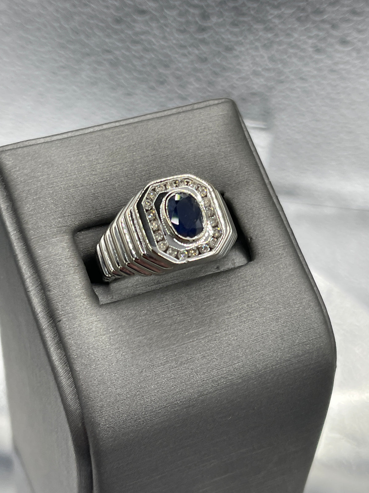 A 14 Karat White Gold Sapphire & Diamond Ring