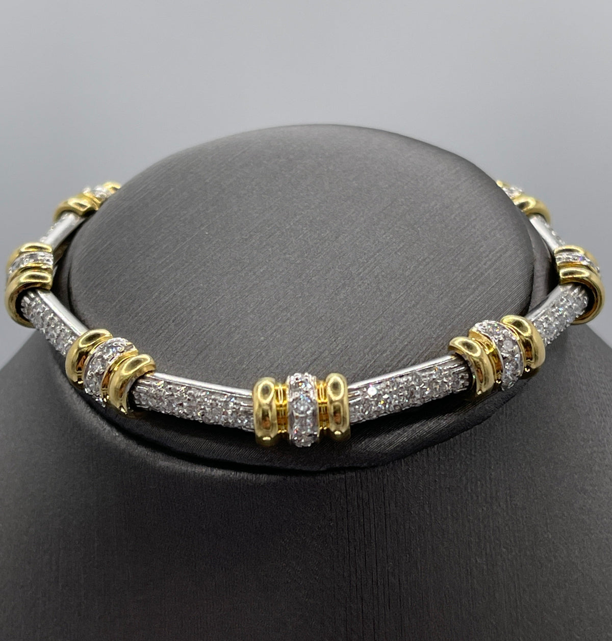 18 Karat White & Yellow Gold Solid Link Diamond Bracelet - Philadelphia Gold & Silver Exchange