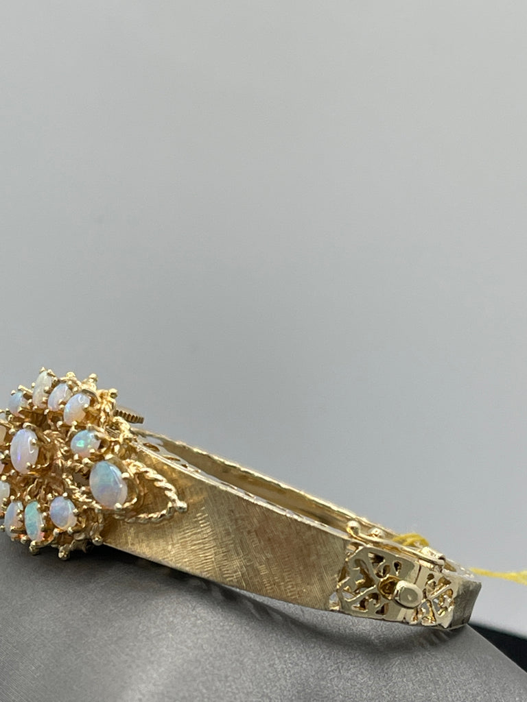 View three of 14 Karat Yellow Gold Heavy Filigree Opal Bracelet With Swiss Watch Insert