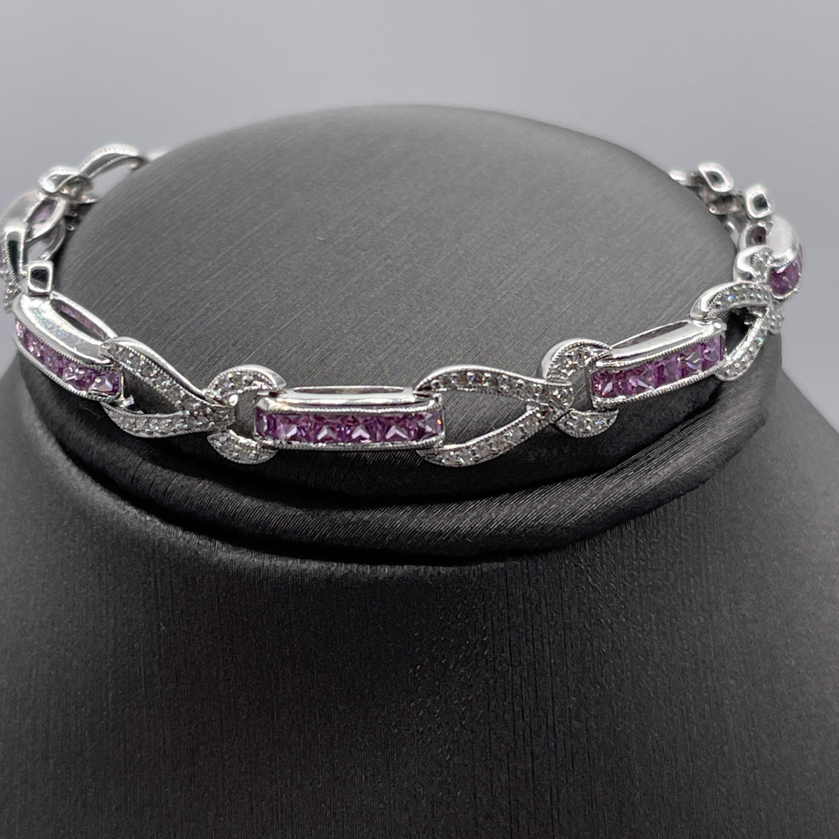 18 Karat White Gold Diamond & Rose Sapphire Bracelet Pink Sapphire Princess Cuts Diamonds - Philadelphia Gold & Silver Exchange
