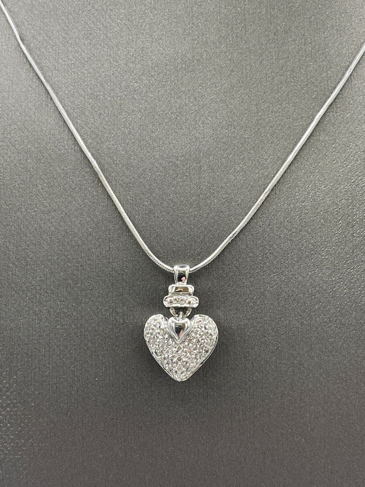 14 Karat White Gold Pave Diamond Heart Pendant W/ 14 Karat Di-Cut Snake Chain - Philadelphia Gold & Silver Exchange