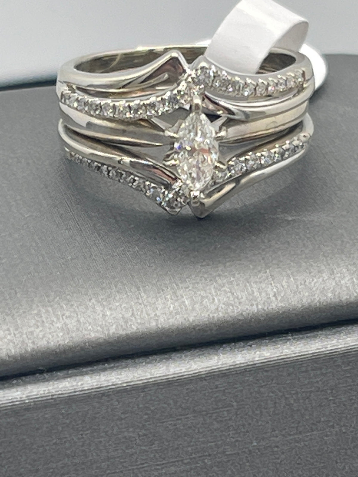 14 Karat White Gold Marquise Diamond Ring With Accenting Diamonds - Philadelphia Gold & Silver Exchange