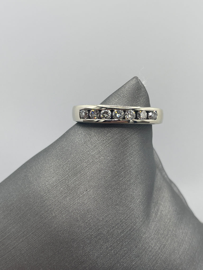 stand alone view of 14 Karat White Gold Diamond Wedding Set Engagement Ring Matching Diamond Bands