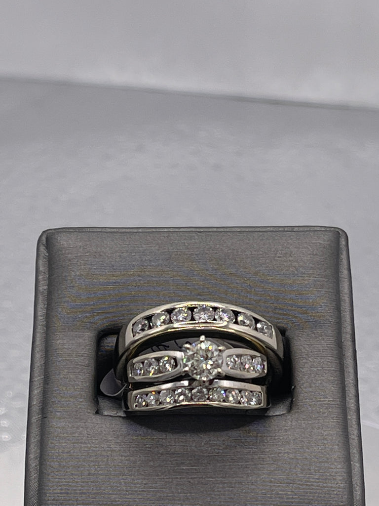 view five of 14 Karat White Gold Diamond Wedding Set Engagement Ring Matching Diamond Bands