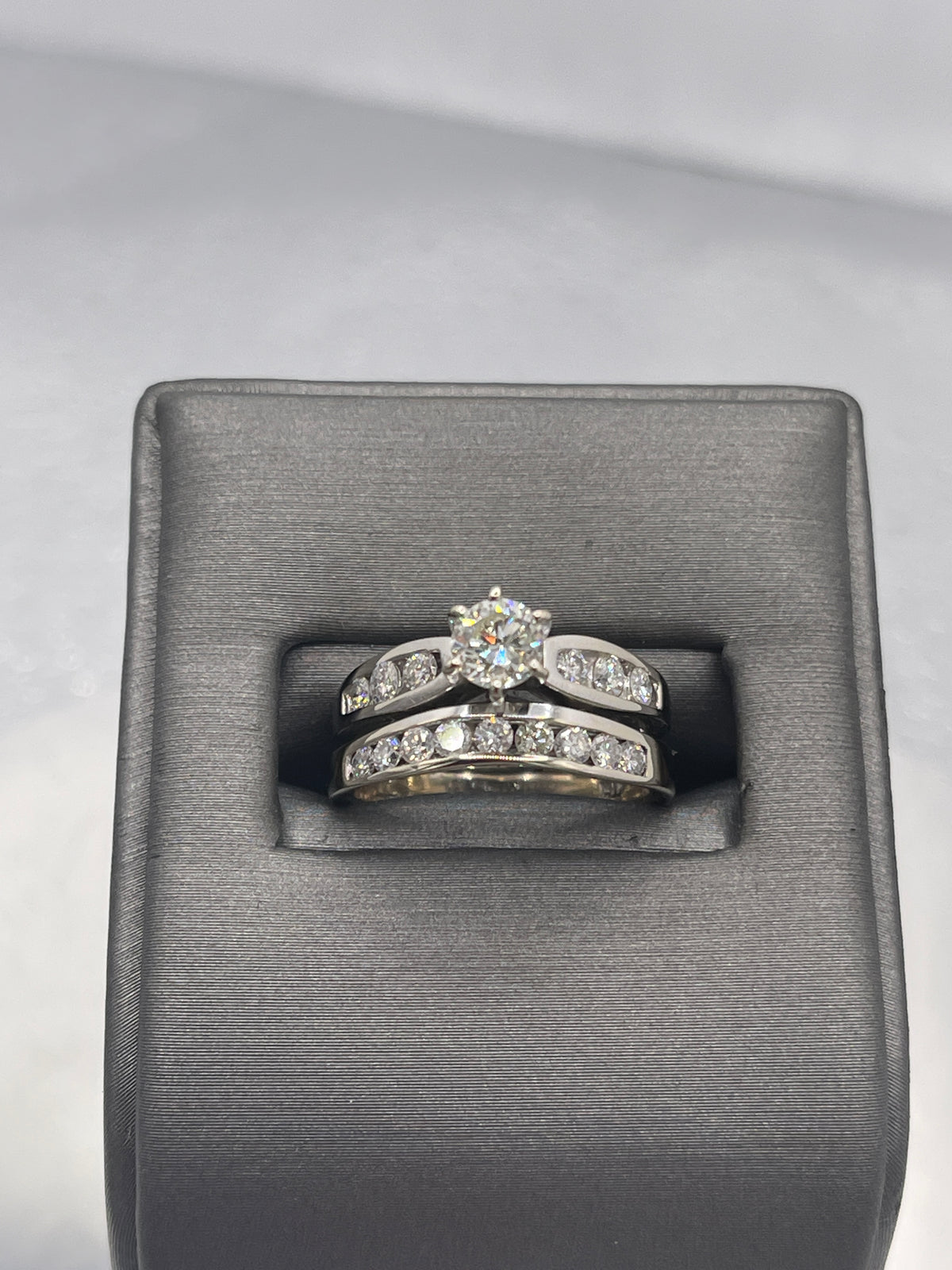 view seven of 14 Karat White Gold Diamond Wedding Set Engagement Ring Matching Diamond Bands