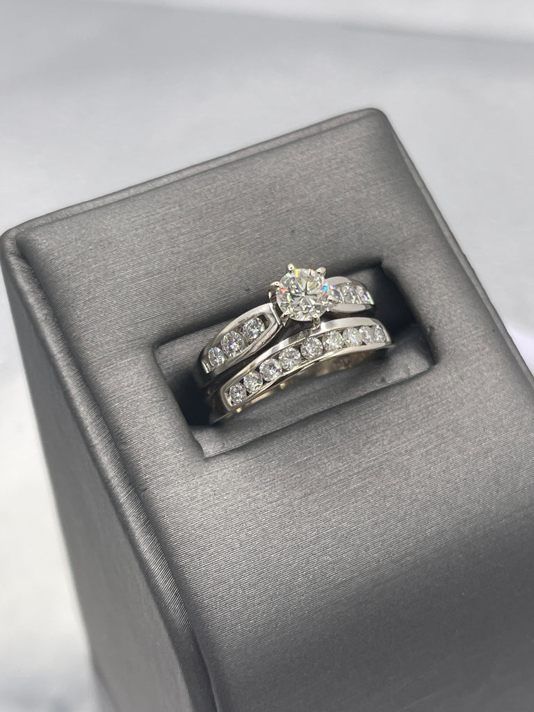 view nine of 14 Karat White Gold Diamond Wedding Set Engagement Ring Matching Diamond Bands