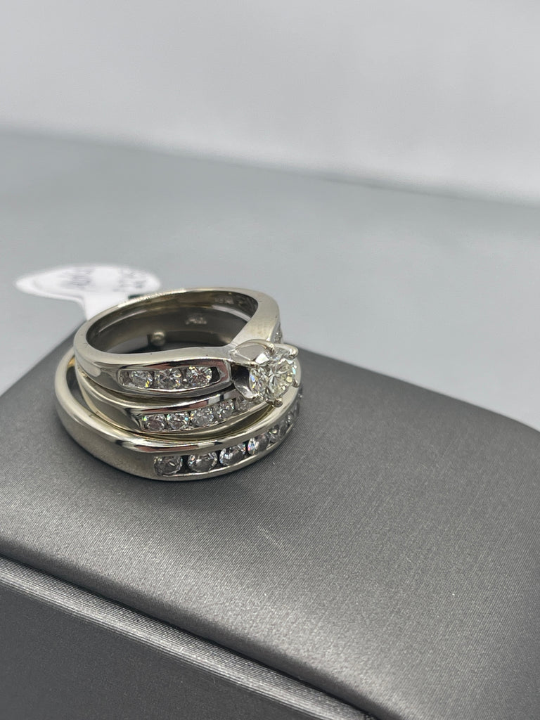view eight of 14 Karat White Gold Diamond Wedding Set Engagement Ring Matching Diamond Bands