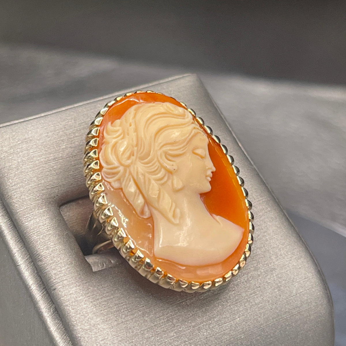 View two of A Vintage Ladies 14 Karat Yellow Gold Large Oval Cameo Ring