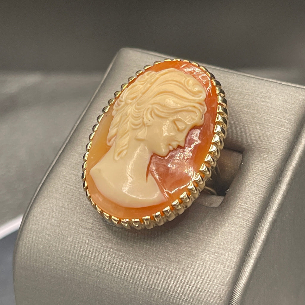 View three of A Vintage Ladies 14 Karat Yellow Gold Large Oval Cameo Ring