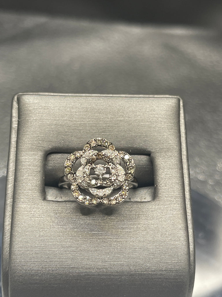 View one of Vintage 14 Karat White Gold Diamond Floral Bouquet Ring Flower Over 1 Carat Diamond Ring