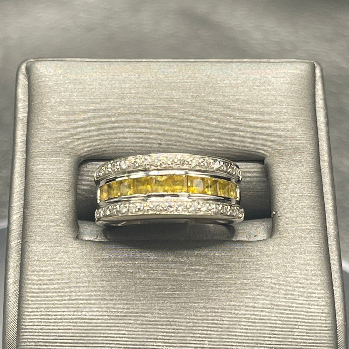 view one of 14 Karat White Gold Yellow Sapphire And Diamond Band Ring