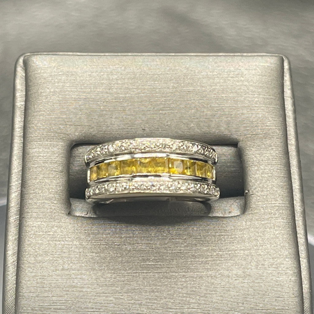 view one of 14 Karat White Gold Yellow Sapphire And Diamond Band Ring