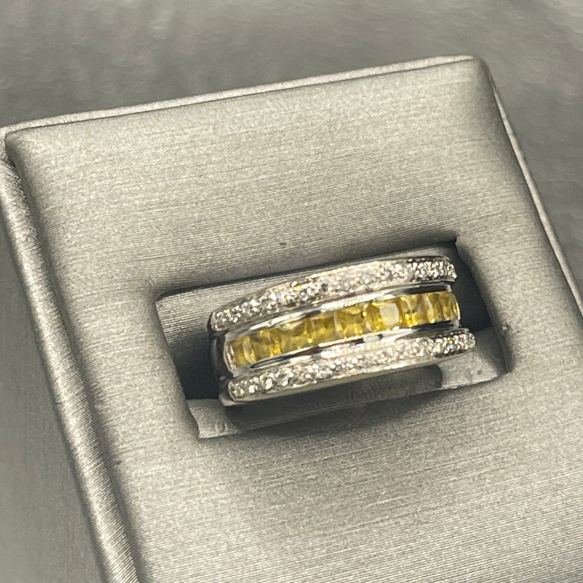 view two of 14 Karat White Gold Yellow Sapphire And Diamond Band Ring
