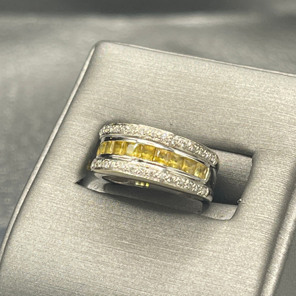 view three of 14 Karat White Gold Yellow Sapphire And Diamond Band Ring
