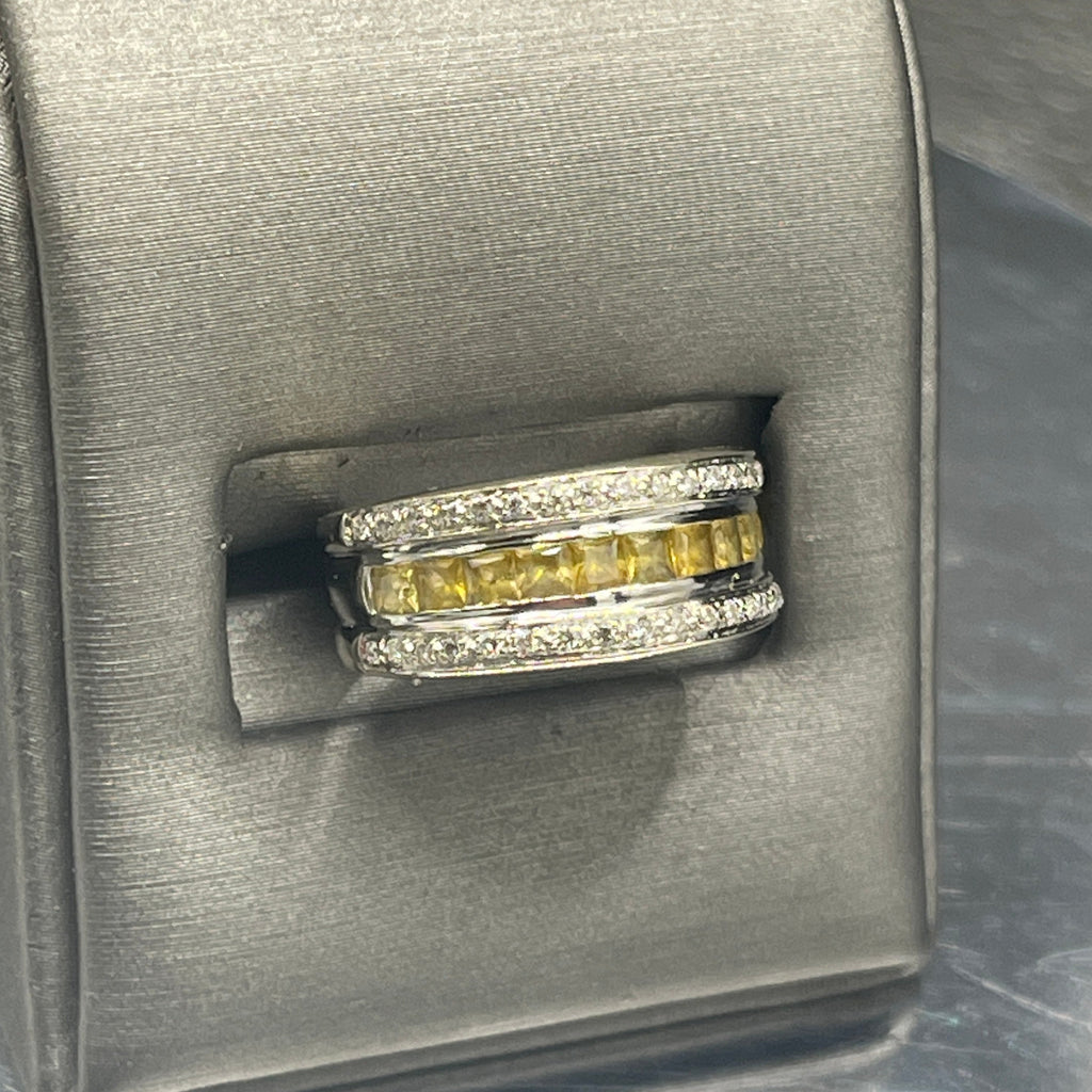 view five of 14 Karat White Gold Yellow Sapphire And Diamond Band Ring