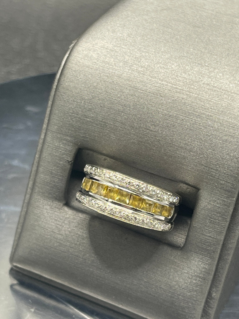 view six of 14 Karat White Gold Yellow Sapphire And Diamond Band Ring