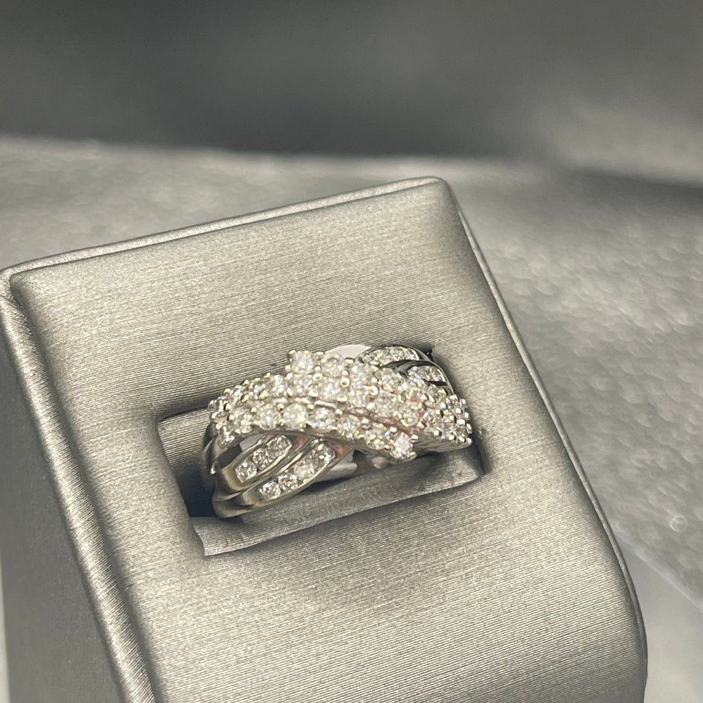 view one of 10 Karat White Gold Channel Set Criss Cross Design Diamond Ring