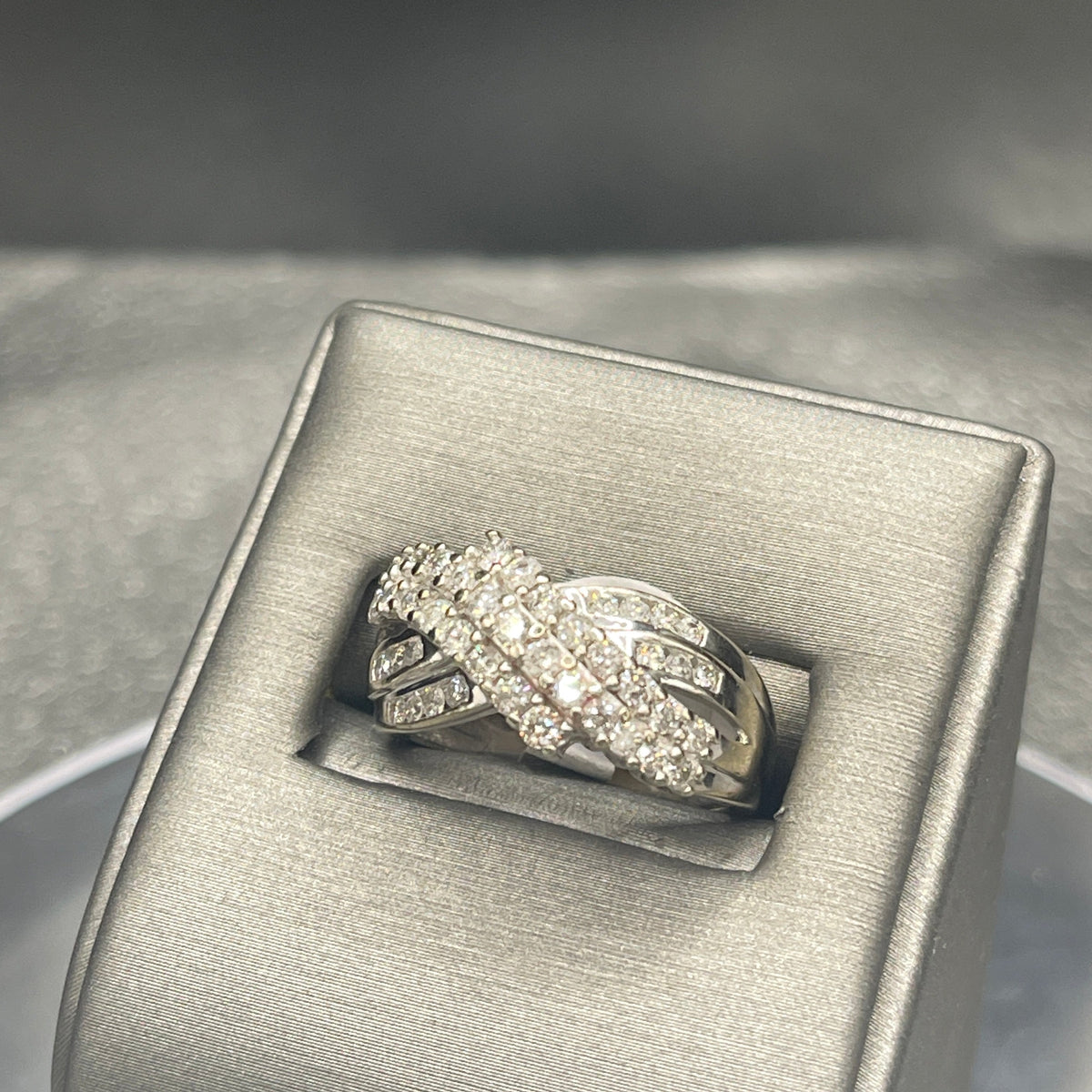 view two of 10 Karat White Gold Channel Set Criss Cross Design Diamond Ring
