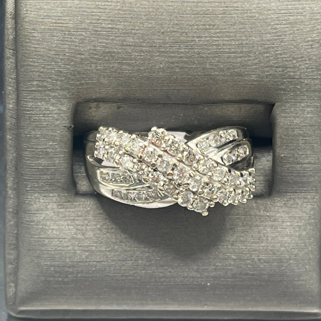view three of 10 Karat White Gold Channel Set Criss Cross Design Diamond Ring