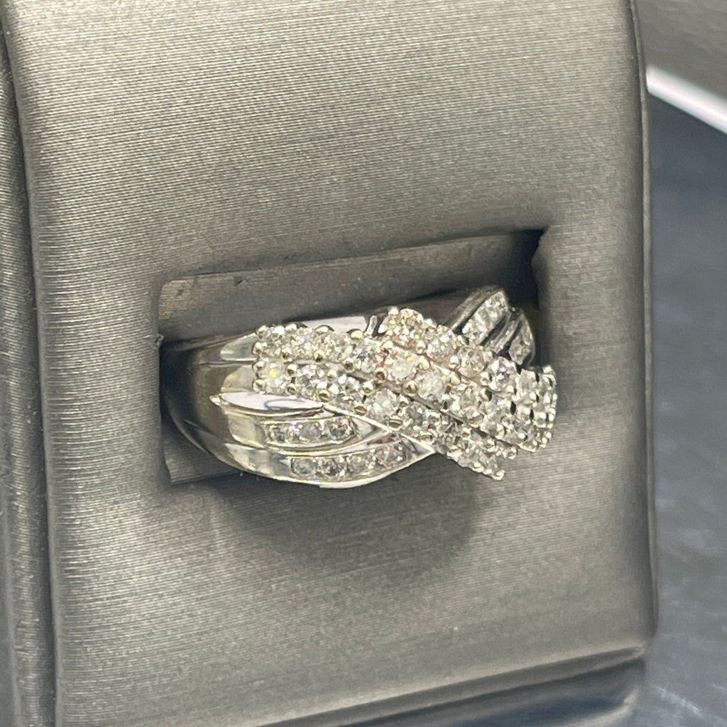 view four of 10 Karat White Gold Channel Set Criss Cross Design Diamond Ring