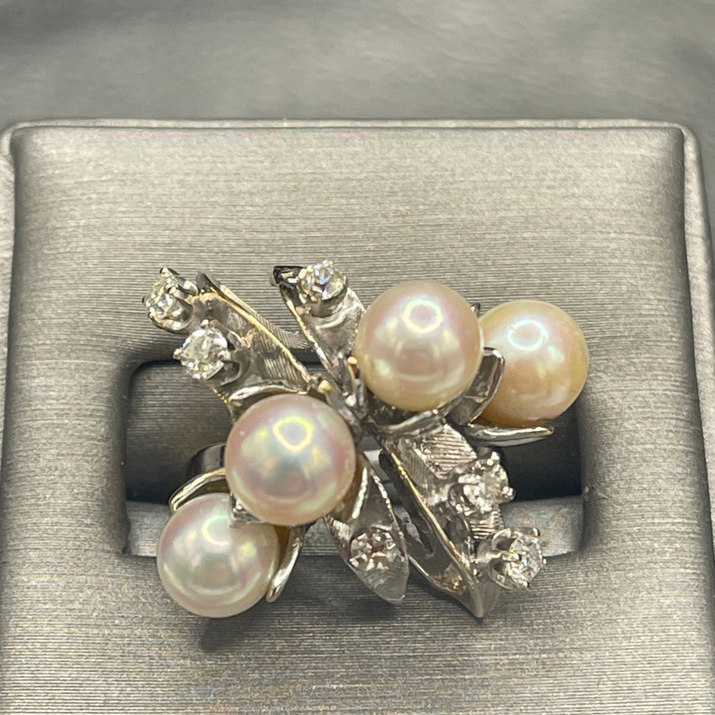 View one of 14 Karat White Gold Pearl And Diamond Cocktail Ring