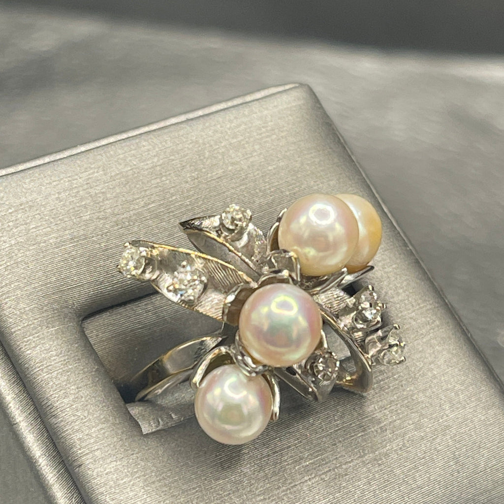 View two of 14 Karat White Gold Pearl And Diamond Cocktail Ring
