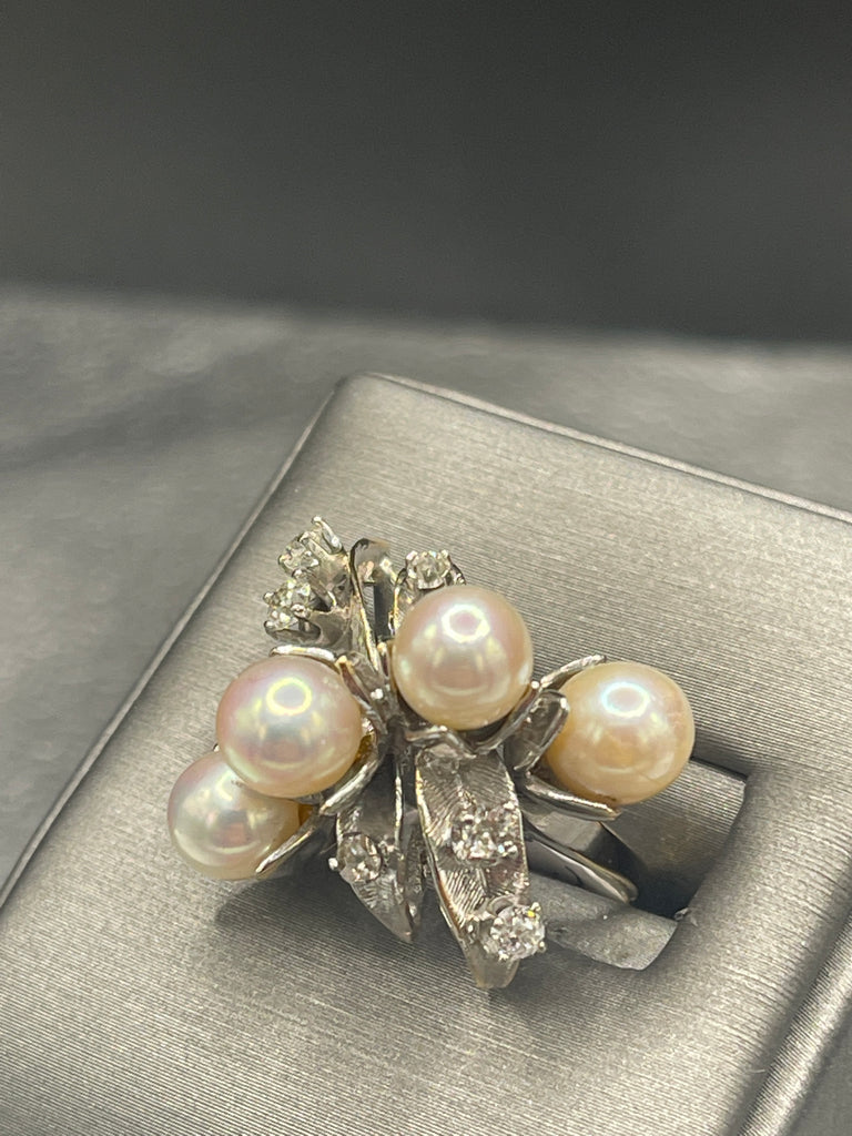 View three of 14 Karat White Gold Pearl And Diamond Cocktail Ring