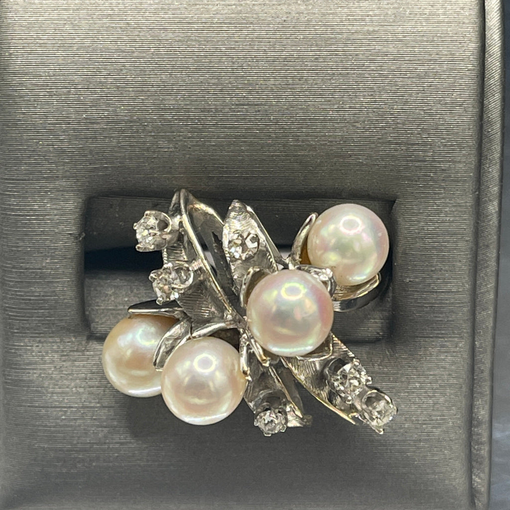 View four of 14 Karat White Gold Pearl And Diamond Cocktail Ring