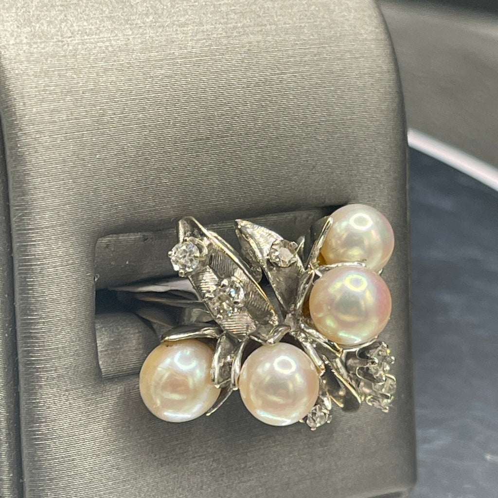View five of 14 Karat White Gold Pearl And Diamond Cocktail Ring