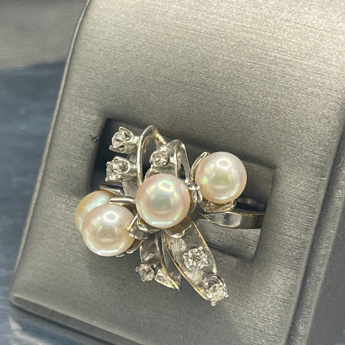 View six of 14 Karat White Gold Pearl And Diamond Cocktail Ring