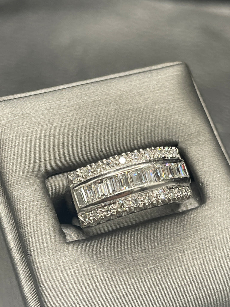 View two of Vintage Platinum Diamond Band With Baguettes And Round Diamonds Heavy Band Incredible Ring