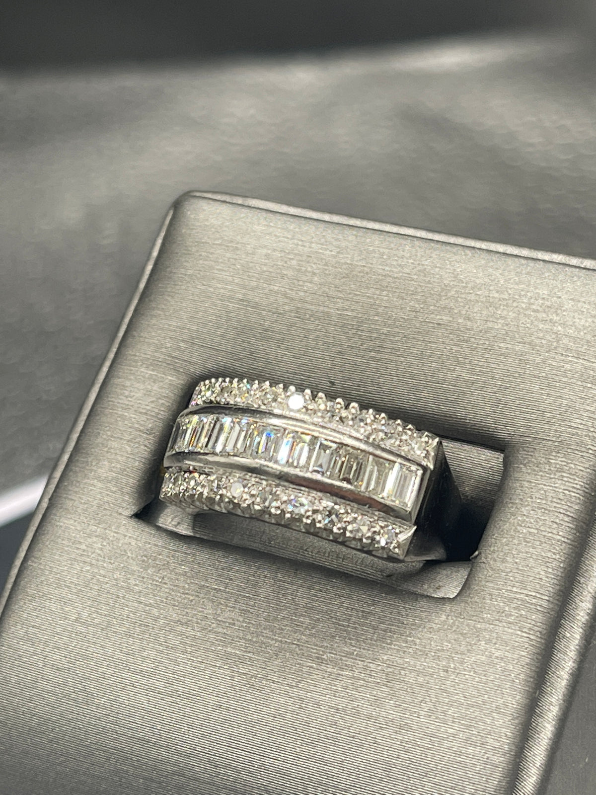 View three of Vintage Platinum Diamond Band With Baguettes And Round Diamonds Heavy Band Incredible Ring