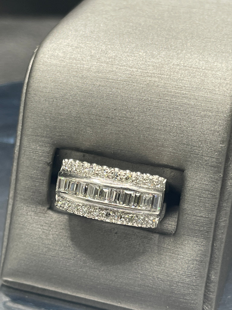View six of Vintage Platinum Diamond Band With Baguettes And Round Diamonds Heavy Band Incredible Ring