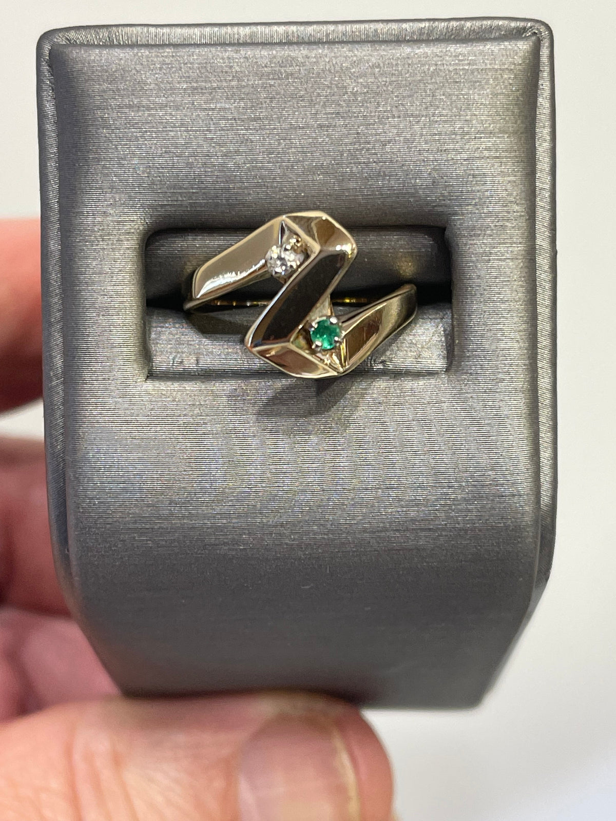 14 Karat Yellow Gold Geometric Diamond & Emerald Designed Ring - Philadelphia Gold & Silver Exchange