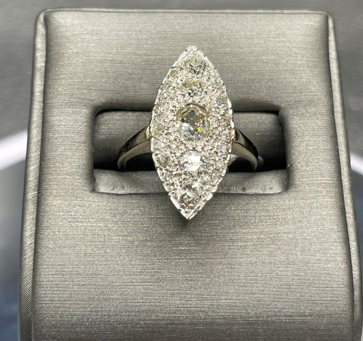 View one of Antique 14 Karat White Gold Diamond Ring European And Miner Cuts Stunning Cluster Cocktail Estate Jewelry