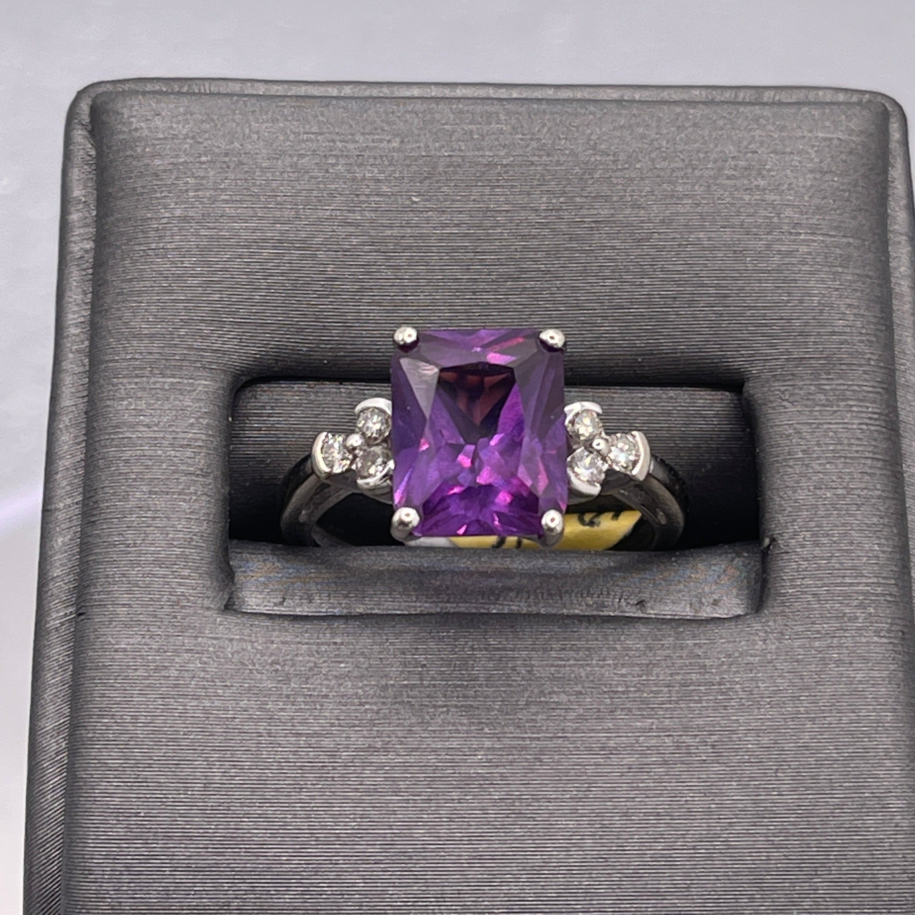 1.20 Carat Purple Amethyst Engagement Ring, Wedding Ring 14K Black Gold  Vintage Antique Style Engraved Unique