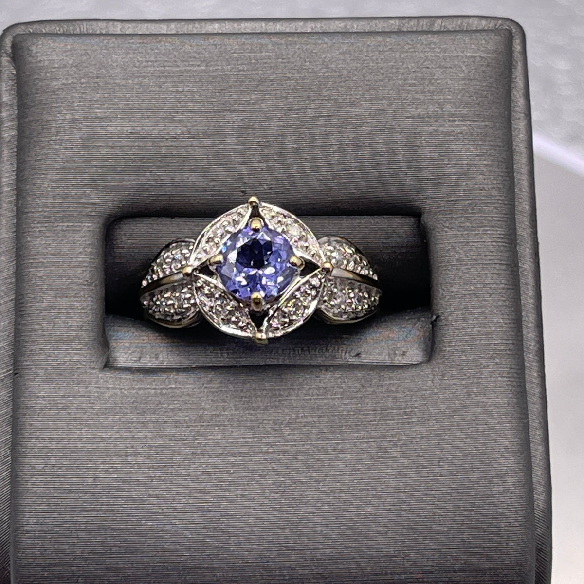 18 Karat White Gold Blue Round Tanzanite And Diamond Halo Ring - Philadelphia Gold & Silver Exchange