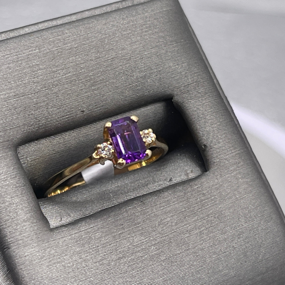 14 Karat Yellow Gold Amethyst & Diamond Ring