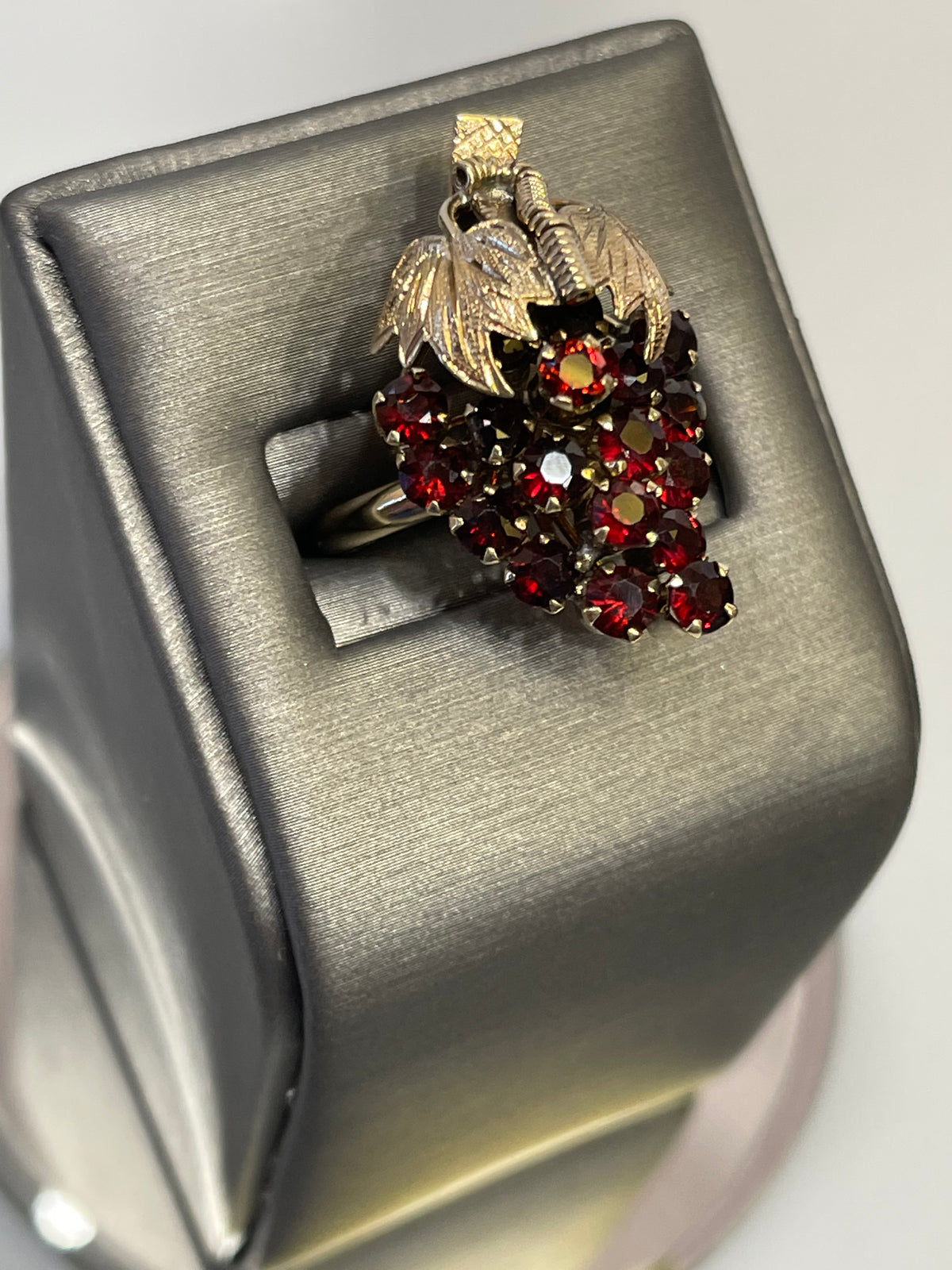 View two of 14K YELLOW GOLD ART DECO GARNET GRAPE LEAF RING