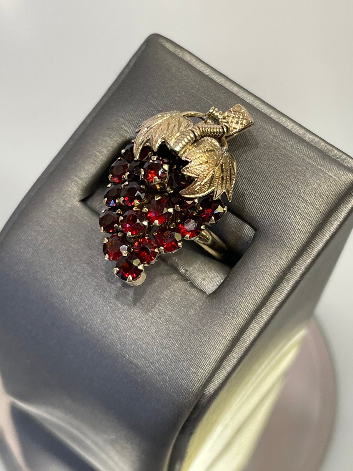 View three of 14K YELLOW GOLD ART DECO GARNET GRAPE LEAF RING