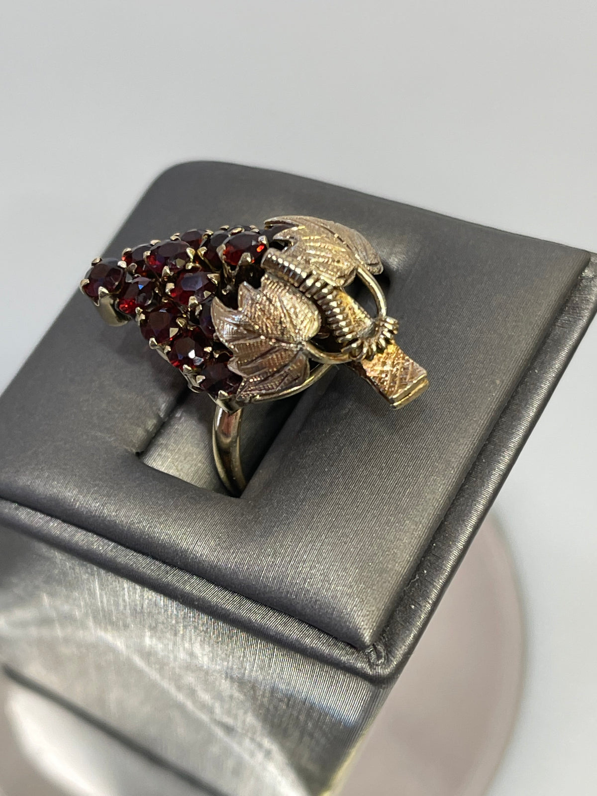View four of 14K YELLOW GOLD ART DECO GARNET GRAPE LEAF RING