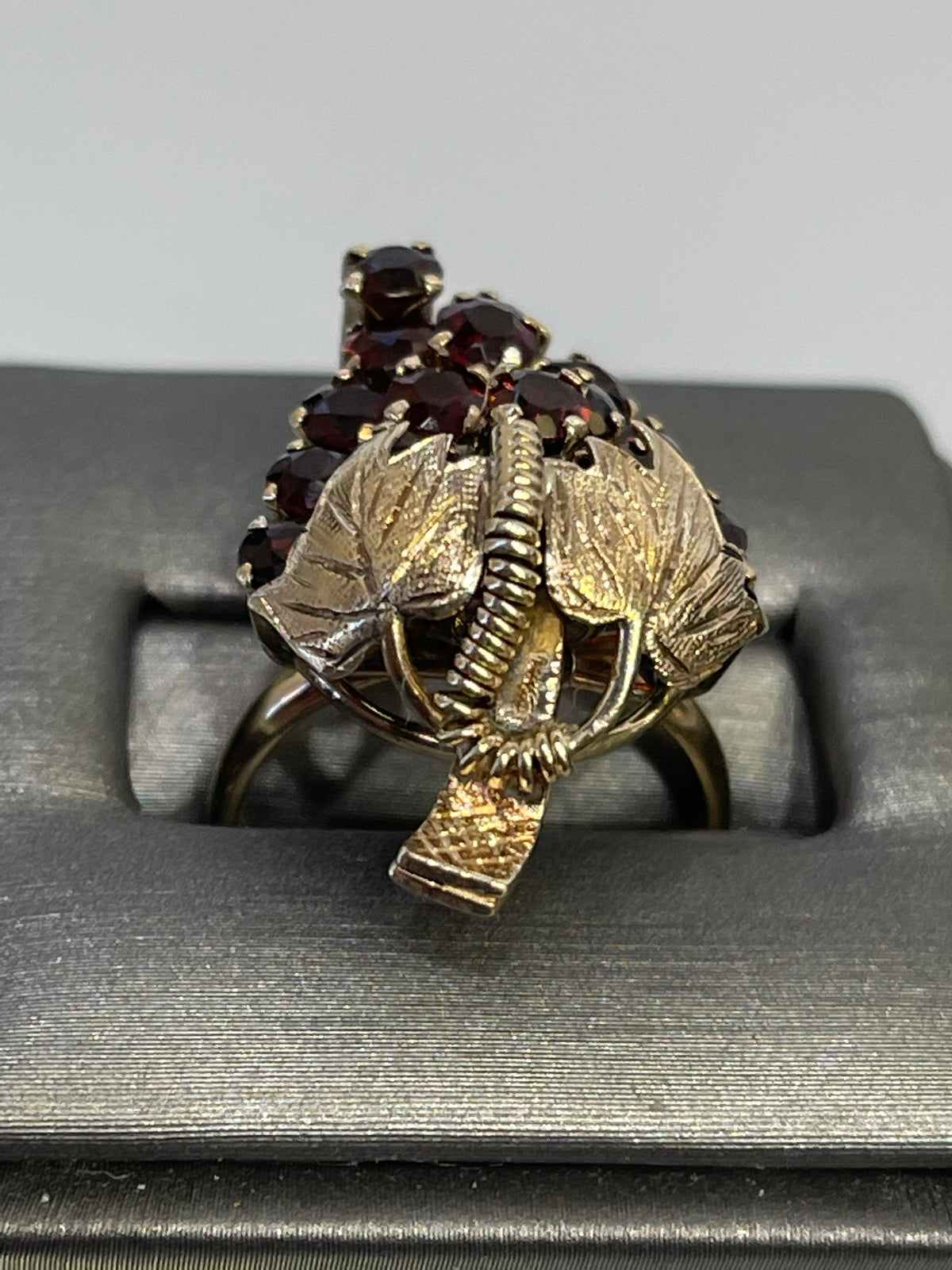 View five of 14K YELLOW GOLD ART DECO GARNET GRAPE LEAF RING