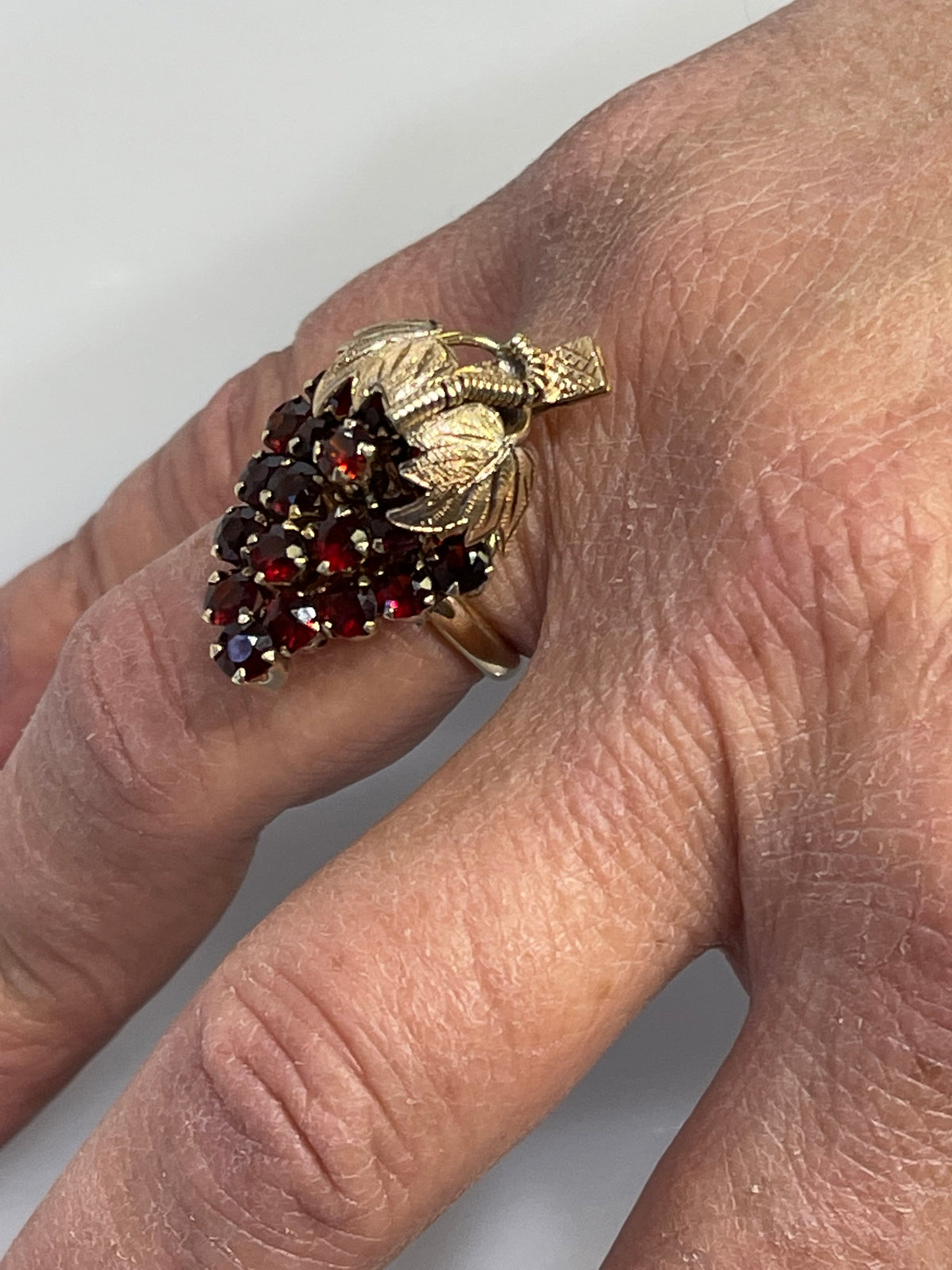View eight of 14K YELLOW GOLD ART DECO GARNET GRAPE LEAF RING