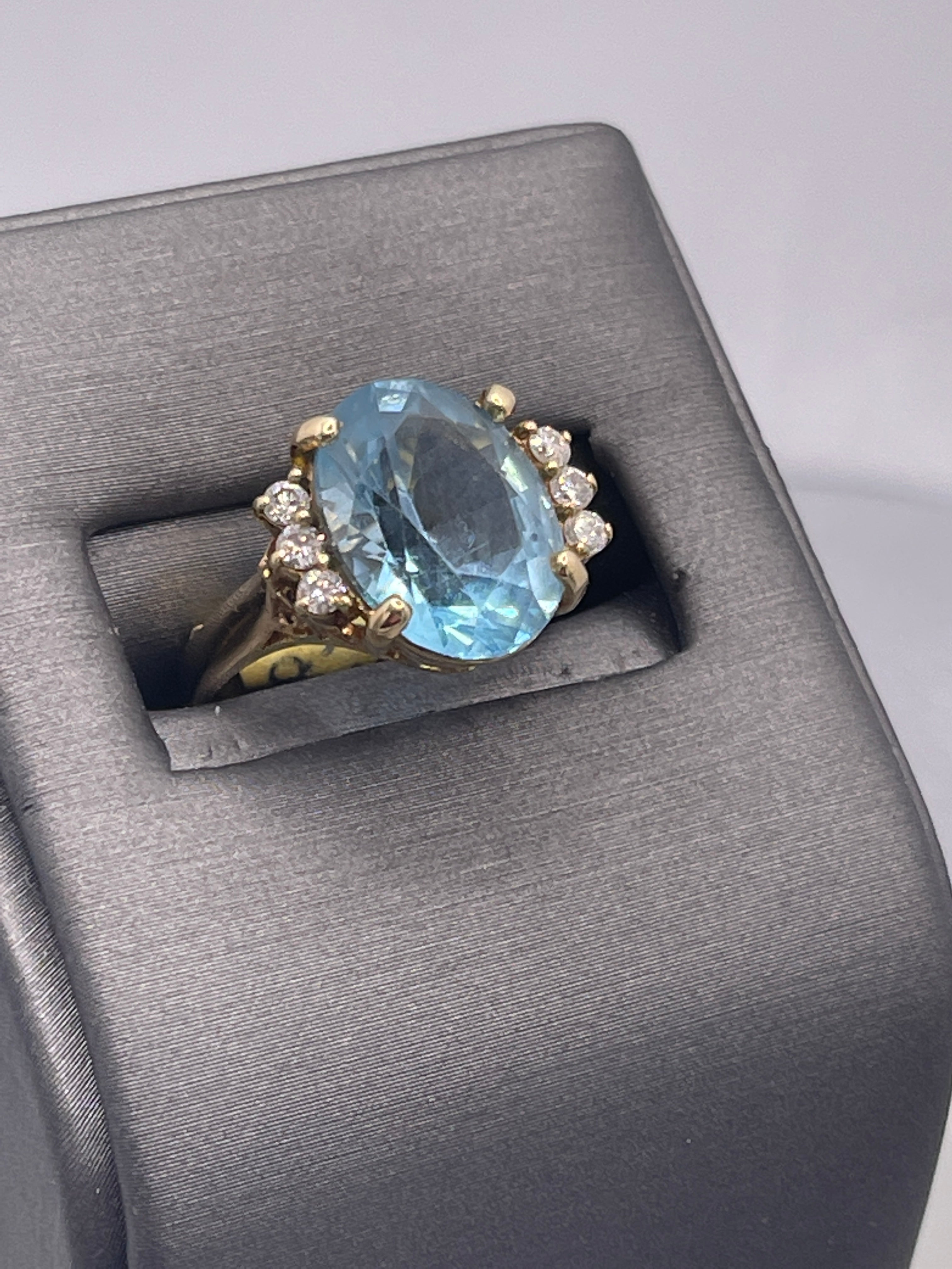Emerald & Round 3-Stone Blue Topaz & Diamond Engagement Ring 14k White Gold  3ct - AZ2303
