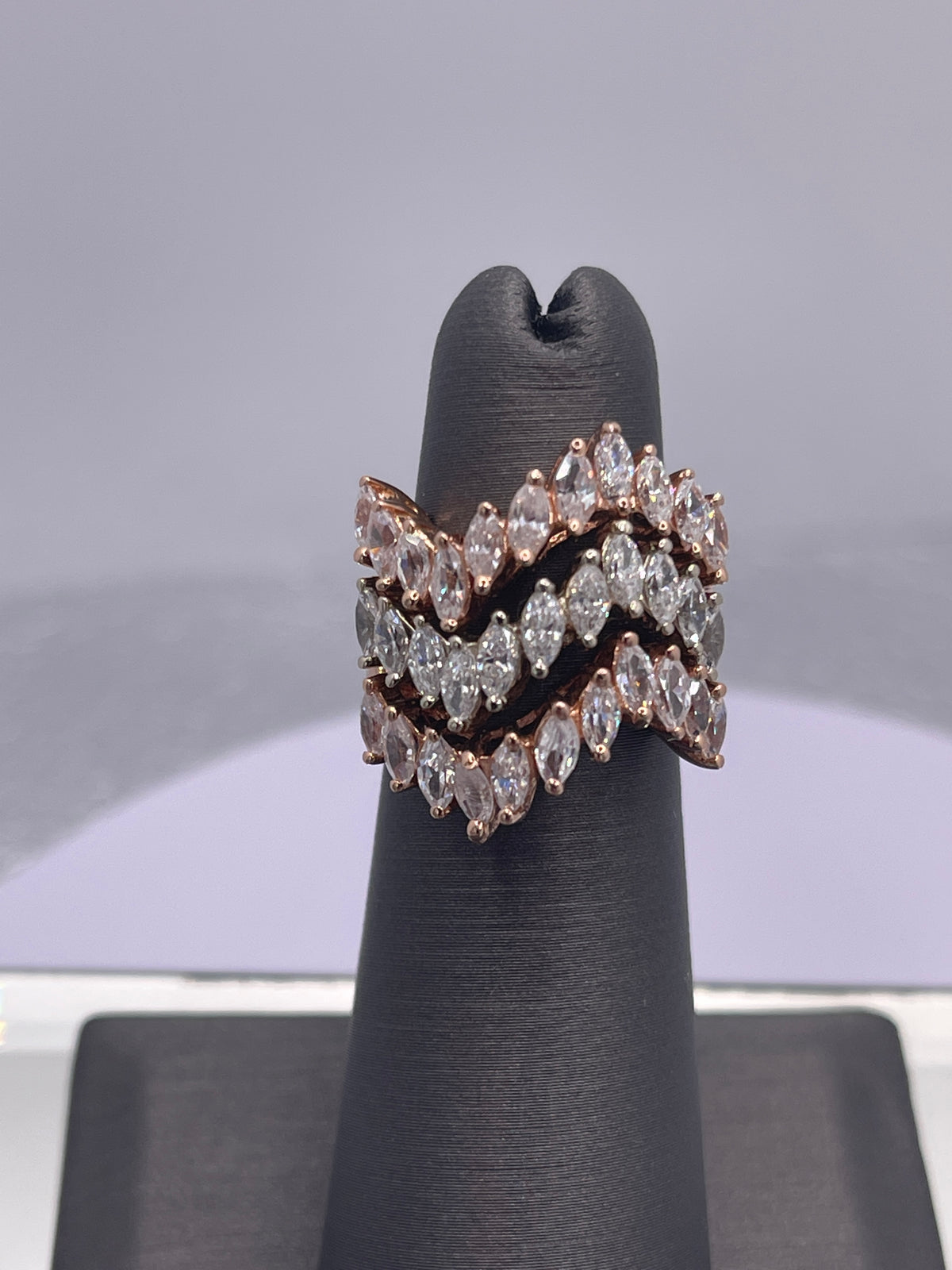 14 Karat Tri-Color Gold Synthetic Marquise Diamond Band