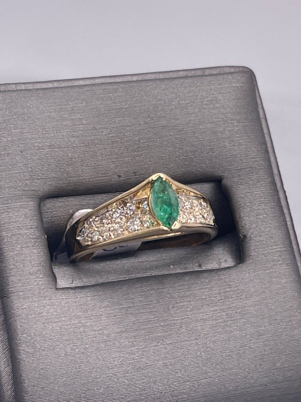 Ladies 14 Karat Yellow Gold Marquise Emerald & Diamond Ring