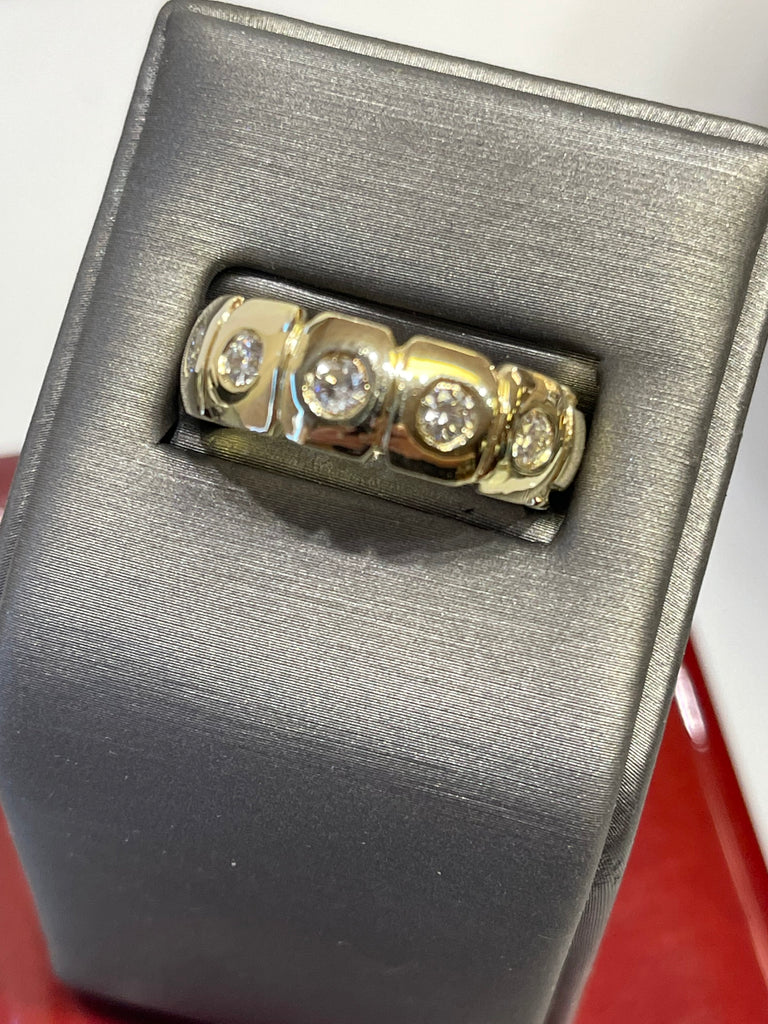 view three of Men's 14 Karat Heavy Yellow Gold Diamond Band Over 1 Carat Diamond Ring