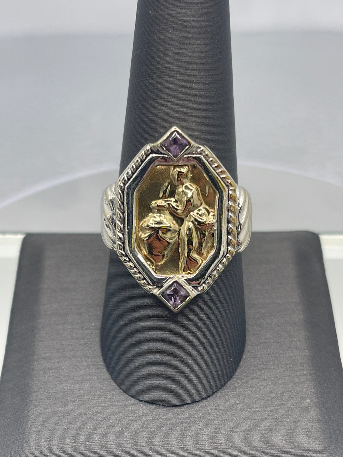 View ten of Ladies Vintage Tagliamonte 18 Karat Yellow Gold & Sterling Silver Ring