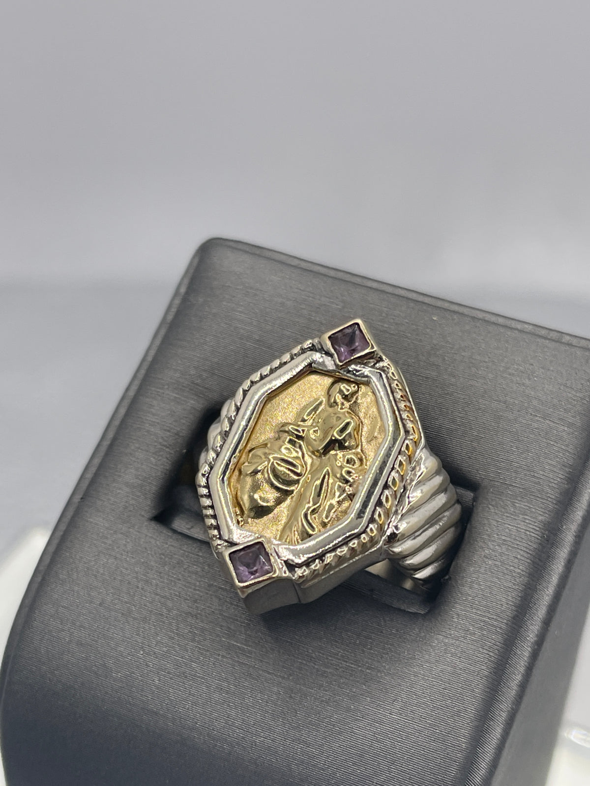 View eight of Ladies Vintage Tagliamonte 18 Karat Yellow Gold & Sterling Silver Ring