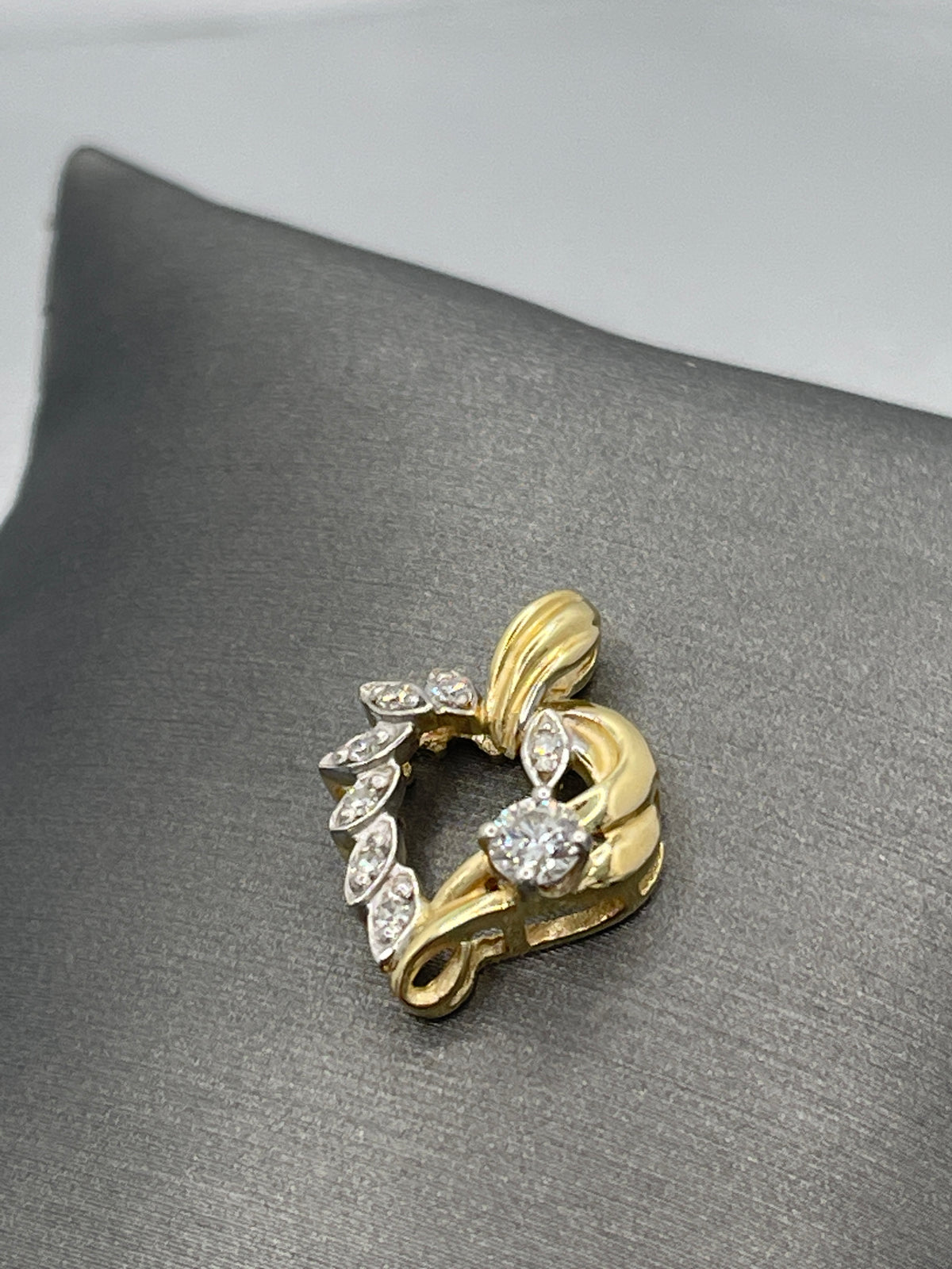 14 Karat Ladies Yellow Gold Custom Diamond Heart Pendant